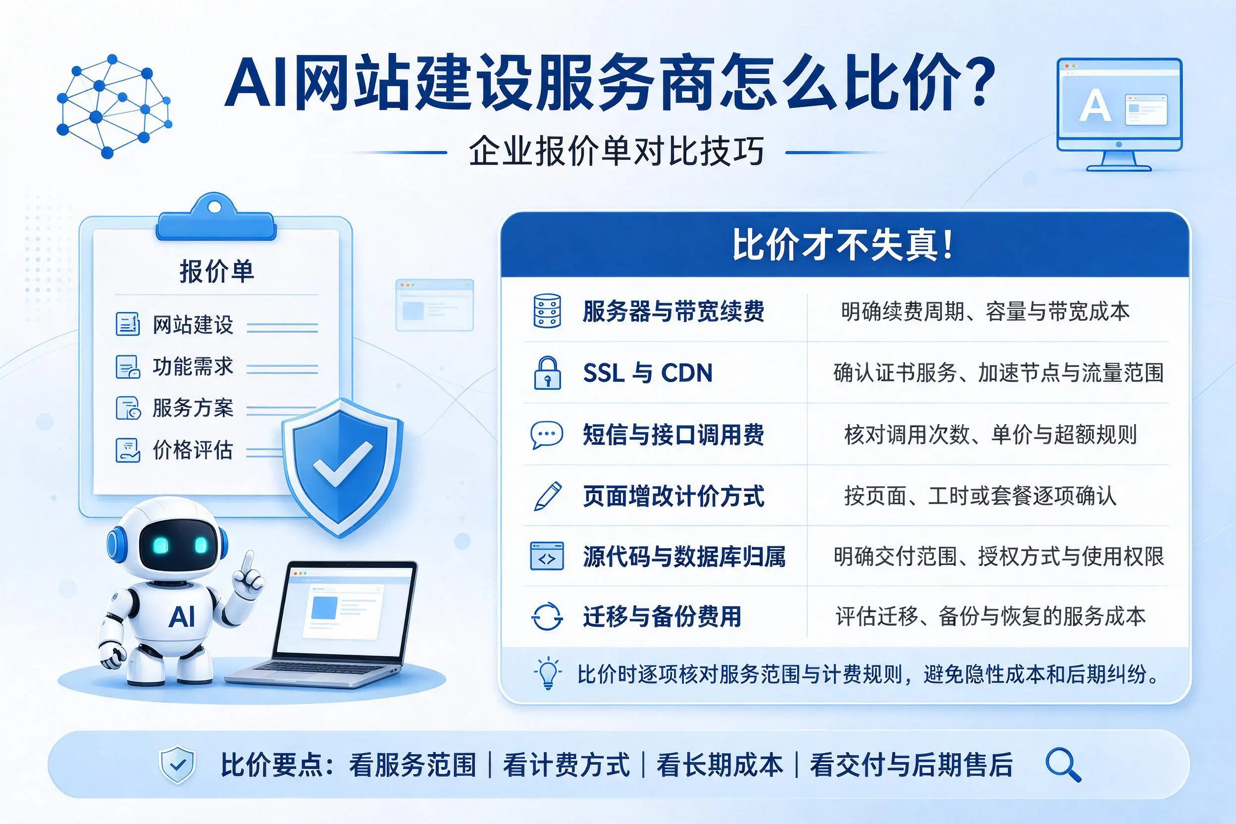 AI网站建设服务商怎么比价？陇南企业报价单对比技巧