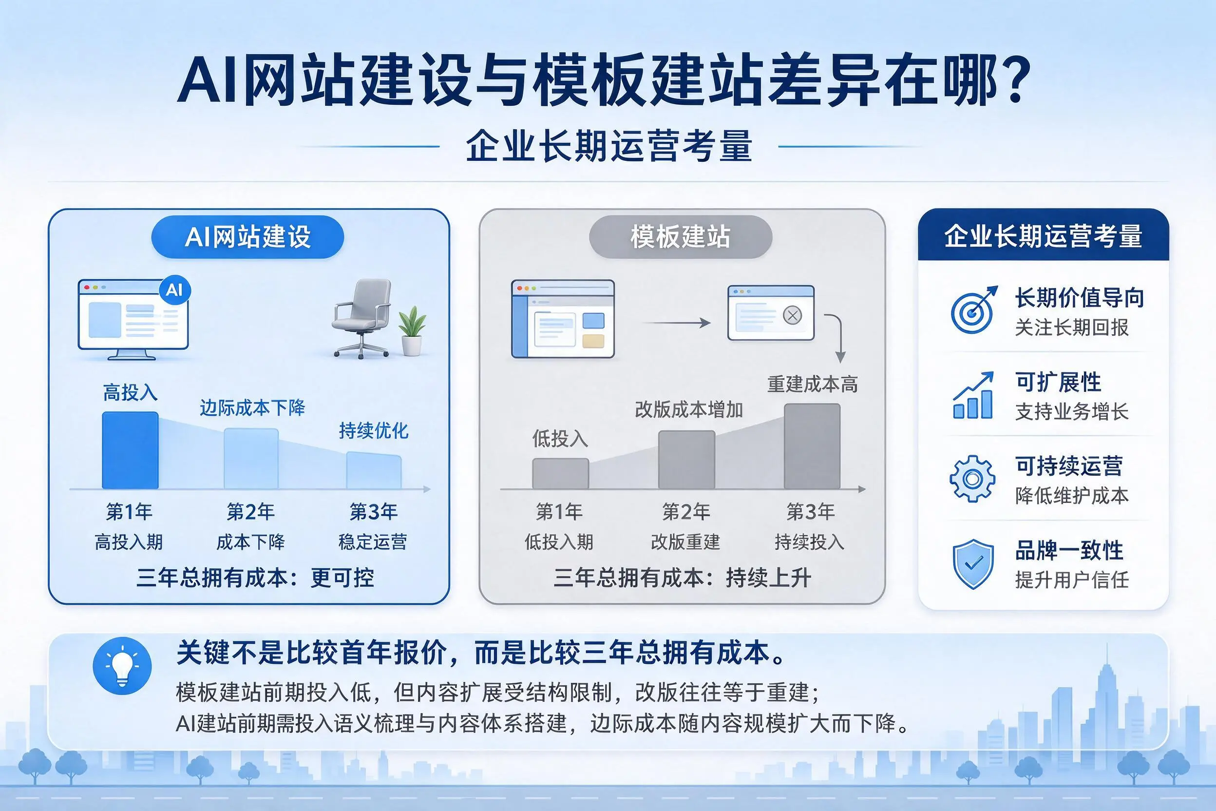 AI网站建设与模板建站差异在哪?陇南企业长期运营考量