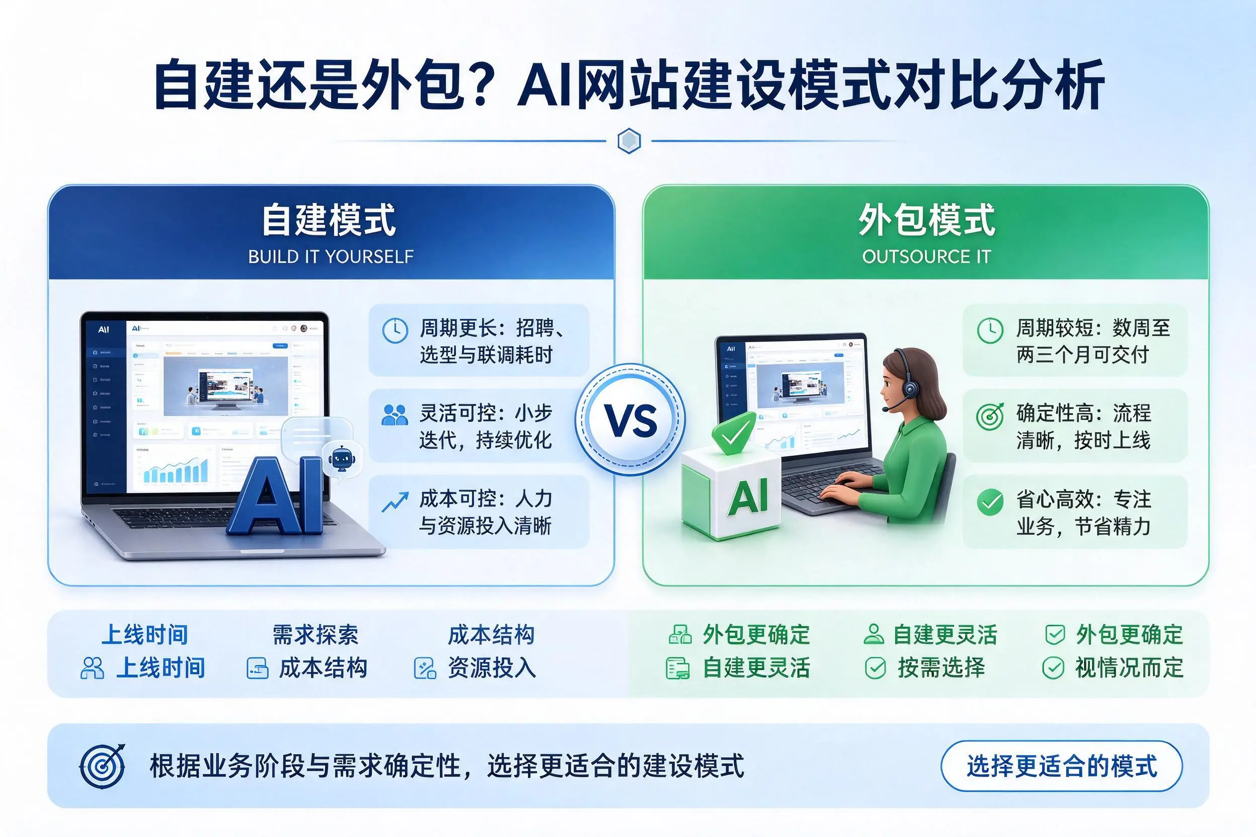 自建还是外包?陇南AI网站建设模式对比分析